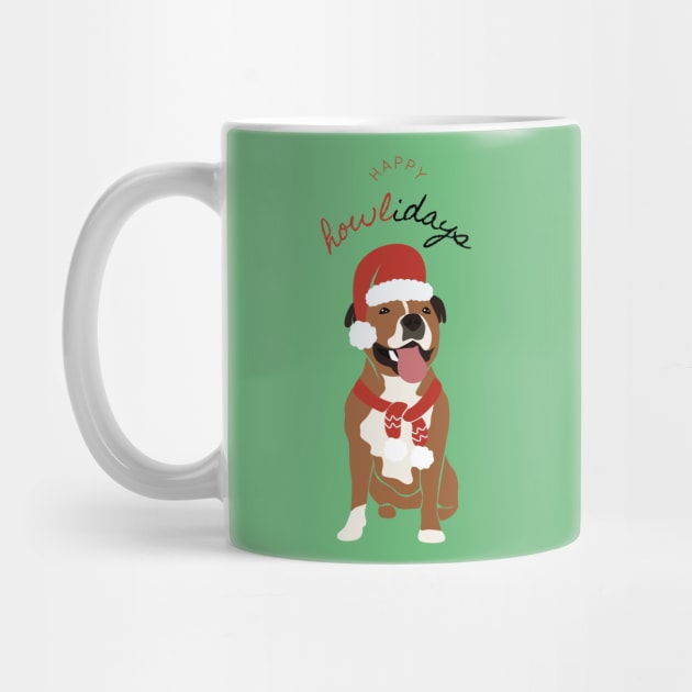 Happy Howlidays with Santa English Staffordshire Bull Terrier by Seasonal Dogs